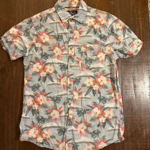 Nat Nast Tropical Floral Men's Shirt - Gray & Orange Size Small